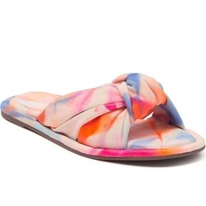 New Schutz Revolve Leny Tie Dye Leather Knotted Slide Sandals